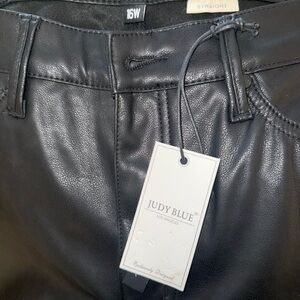 Judy Blue Black Faux Leather Straight-Leg Pants with Tag